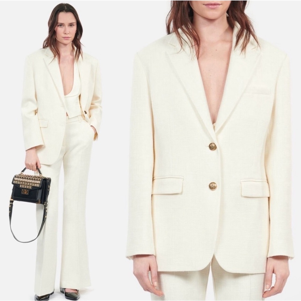 $1,000 SUIT NWT THE KOOPLES cream/gold button tweed wool sz38 (6US/M)